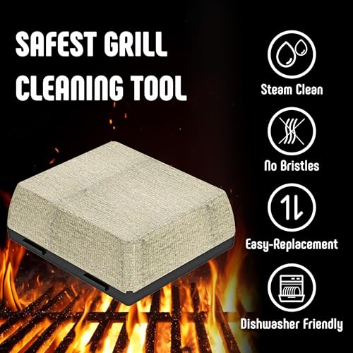 Feasto 2-Pack Replacement Heads for Grill Brush, Bristle-Free Interwoven-Tech with Thermal-Sensitive Sponge, Compatible with Feasto 6-in-1 Outdoor Grill Brush | Bristle-Free Interwoven-Tech with Thermal-Sensitive Sponge, Three-steps change - color: Black-
