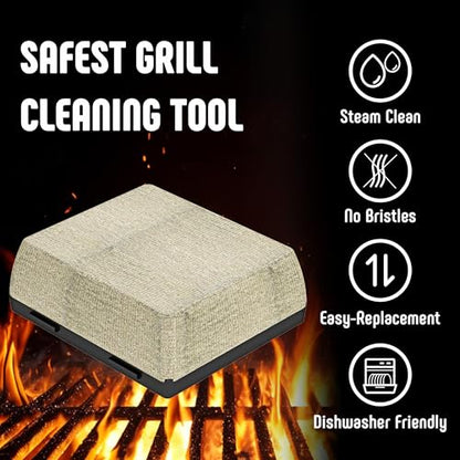 Feasto 2-Pack Replacement Heads for Grill Brush, Bristle-Free Interwoven-Tech with Thermal-Sensitive Sponge, Compatible with Feasto 6-in-1 Outdoor Grill Brush | Bristle-Free Interwoven-Tech with Thermal-Sensitive Sponge, Three-steps change - color: Black-