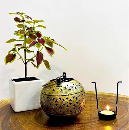 eTroves Handmade Moroccan Lanterns Hanging & Table Top Tea Light Candle Holder Round Tealight Stand for Indoor Outdoor Golden Hanging Tea Light Holder