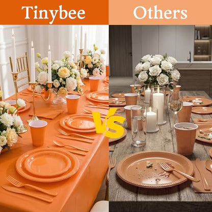 Tinybee 352 Pcs Orange Plastic Plates, Disposable Dinnerware Set for 50 - color: Orange