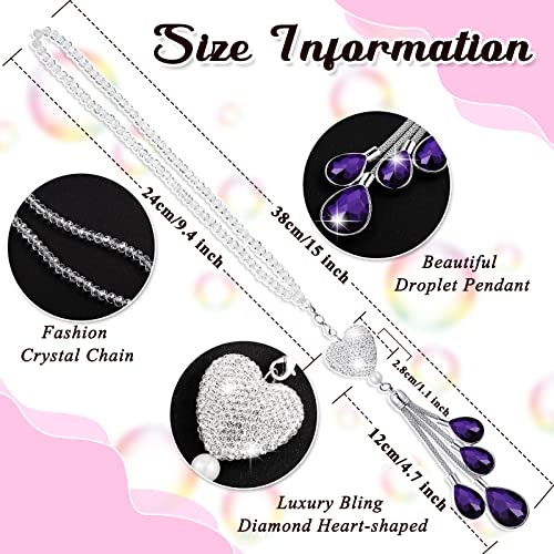 Frienda Bling Car 백미러 액세서리 여성용 선물 귀여운 하트 크리스탈 걸이 참 다이아몬드 장식 행운의 인테리어 장식품 펜던트 (24.9cm(9.8인치), 퍼플) - color: 퍼플., size: 9.8 Inch
