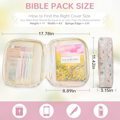 Bible Cover Case for Women Large Bible Cover with Durable Handle Quilted Bible Carrying Case for Girls Bible Study Supplies Accessories (Spliced Flower, Spliced Flower) - color: Spliced Flower