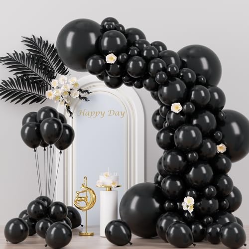 Voircoloria 130pcs Black Balloons Different Sizes 18" 12" 10" 5" Party Latex Balloons for Birthday Graduation Baby Shower Anniversary New Year Holiday Party Decorations - color: 04 Black, size: 5/10/12/18 inch - 130pcs