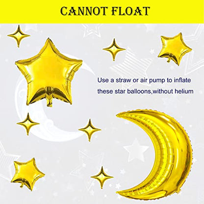 Moon and Star Balloons Gold,Star Foil Balloons Four Pointed Star Balloon - color: Gold Moon Star