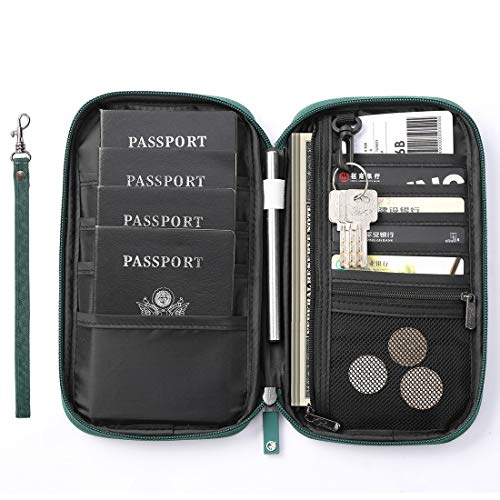 VanFn RFID Travel Passport Wallet, Family Passport Holder, Trip Document Organizer P.Travel Series (Nylon - Green) - color: A - Nylon - Green