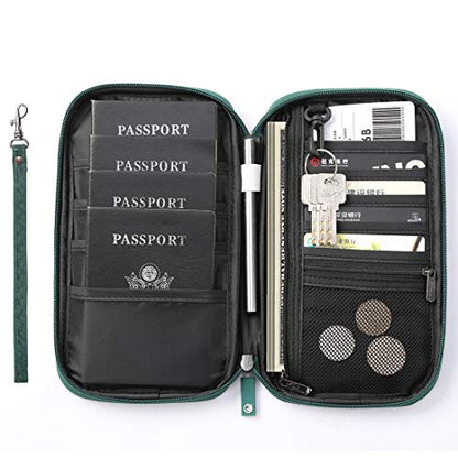 VanFn RFID Travel Passport Wallet, Family Passport Holder, Trip Document Organizer P.Travel Series (Nylon - Green) - color: A - Nylon - Green