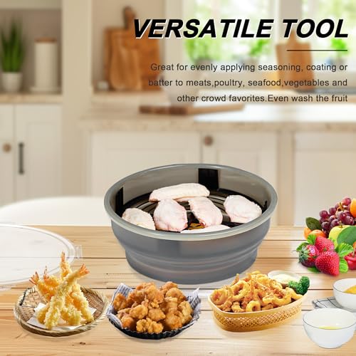 Collapsible Batter Bowl - Breading Bowl Shaker with Lid, Gray - color: Gray