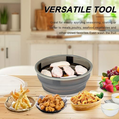 Collapsible Batter Bowl - Breading Bowl Shaker with Lid, Gray - color: Gray