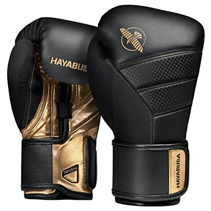 Hayabusa T3 Boxing Gloves - Sparring | Sparring Gloves, Muay Thai Gloves, Kickboxing Gloves, Heavy Bag Gloves, Boxing Gloves for Men and Women, Boxing Gloves - color: Black/Gold, size: 18oz