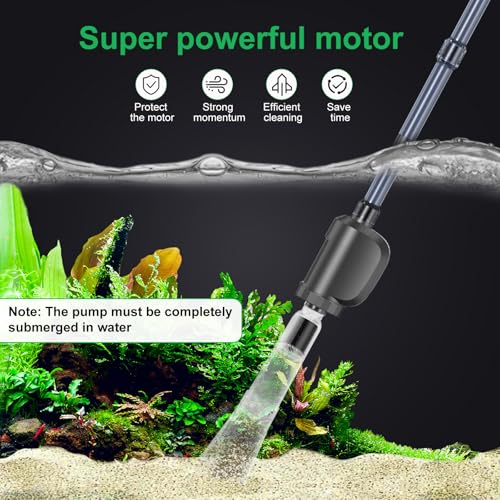 Electric Aquarium Gravel Cleaner with Strong Suction, Adjustable Water Flow, Auto Water Change & Sand Wash & Algae Remover, Low Water Level, 1.5m Hose & Telescopic Tube (36W, 580GPH)