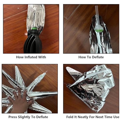 6 Pcs Silver Star Foil Balloons One-Piece 14-Pointed Star Balloon 4D Cone Mylar 22inch Christmas Birthday Wedding Fireworks Shape Party Supplies (Silver) - color: Silver