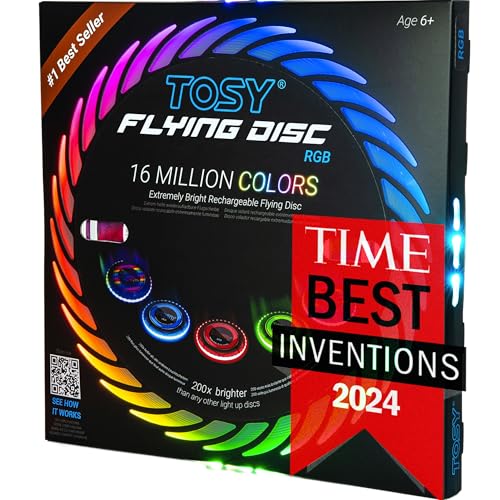 TOSY Flying Disc - 16 Million Colors RGB or 36 LEDs, Extremely Bright, Smart Modes, Camping Essentials for Teens/Kids/Adults/Men/Boys/Girls, Auto Light Up, Rechargeable, Waterproof, 175g - color: Rgb Disc (Multi-color, Black Disc)