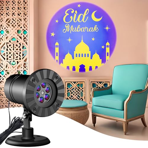 Rossesay Eid Mubarak Decorations Outdoor Ramadan Projector Lights Outdoor Christian Muslim Moon Star Holiday Decorative Lights for Garage Yard Garden Porch Door Wall Indoor Decor - style: Eid