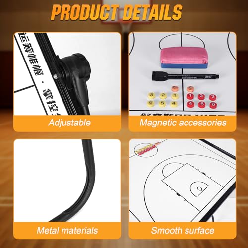 Double-Sided Adjustable Football Coaching Whiteboard with Wheels (Basketball-A)