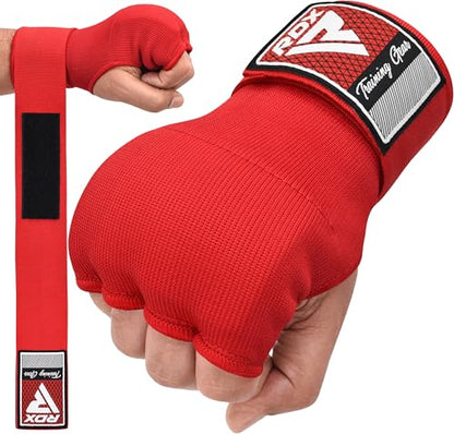 RDX Gel Boxing Hand Wraps Inner Gloves Men Women, Quick 100cm Long Wrist Straps, Elasticated Padded Fist Under Mitts Protection, Muay Thai MMA Kickboxing Martial Arts - color: Red, size: Large