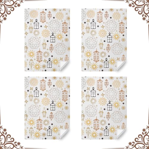 Eid Mubarak Wrapping Paper, White Islamic Ramadan Gift Wrap Paper with Mandala,Lantern,Mosque Pattern for Eid al-Fitr, Ramadan Muslim Celebration - 4 Folded Sheets 20x28 Inches