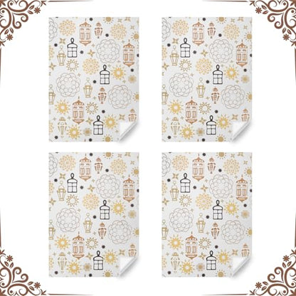 Eid Mubarak Wrapping Paper, White Islamic Ramadan Gift Wrap Paper with Mandala,Lantern,Mosque Pattern for Eid al-Fitr, Ramadan Muslim Celebration - 4 Folded Sheets 20x28 Inches