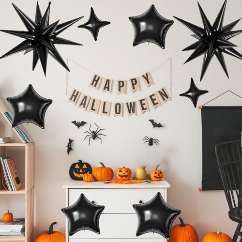 Black Star Balloons,16Pcs 22/18/10 Inch Foil Birthday Grad Decorations - color: Black