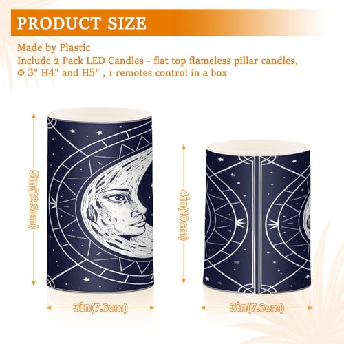 Flickering Flameless Candles, Crescent Moon Magic Circle LED Candles with Remote Timer, Set of 2 Battery Operated Candle for Valentine Wedding Birthday