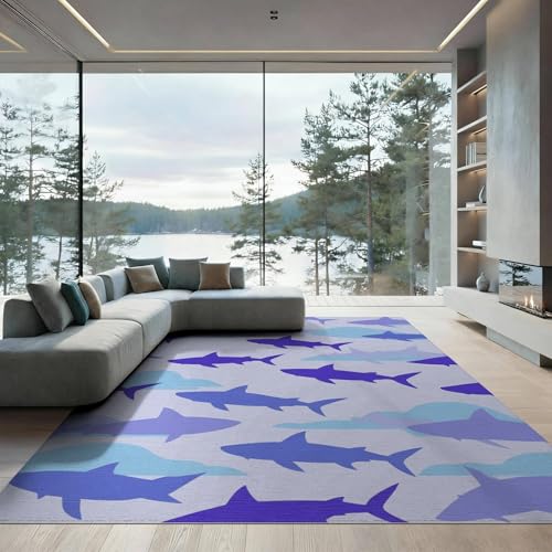6'x9' Washable Graphic Cloud Area Rug, Light Blue Foldable Non-Slip Large Carpet Foldable Easy Care Carpet for Queen Size Bedroom, Under Bed, Master Bedroom | Ref:2069997 - color: Blue/Pattern 1, size: 6' x 9' (Rectangular)