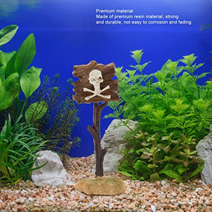 GLOGLOW Aquarium Decor, Resin Skeleton Warning Sign Ornament for Fish Tank Accessories with Unique Theme Design for Aquatic Plants and Creative Underwater Scenes