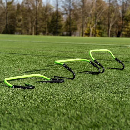 QUICKPLAY Adjustable Speed Hurdles Set of 6 - Soccer Training Hurdles for Agility Drills, 6in 9in 12in Height Settings, Portable Football Agility Hurdles with Carry Bag | 3-in-1 heights: 6, 9 & 12 in, Quick-click adjust, Footwork & plyometric drills, Port