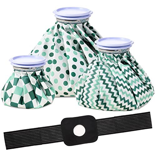 Nuanchu 3 Pieces Ice Bags for Injuries Reusable Refillable Ice Pack Bag with Adjustable Wrap Cold and Hot and Pain Comfort for Knee Leg Injury, 3 Sizes, 11, 9, 6 Inch (4 Set)(Polka Dot,Green) - size: Green, style: Polka Dot
