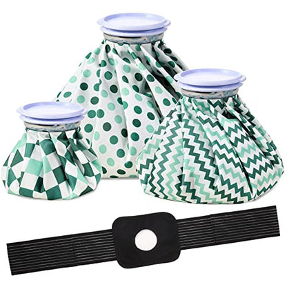 Nuanchu 3 Pieces Ice Bags for Injuries Reusable Refillable Ice Pack Bag with Adjustable Wrap Cold and Hot and Pain Comfort for Knee Leg Injury, 3 Sizes, 11, 9, 6 Inch (4 Set)(Polka Dot,Green) - size: Green, style: Polka Dot