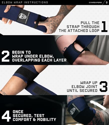 Gymreapers Weightlifting Elbow Wraps (1 Pair) - Flexible 40'' Elbow Compression Strap & Joint Support Brace - for Bench Press, Powerlifting, and Pressing - color: Navy