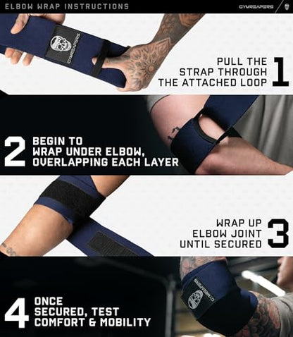 Gymreapers Weightlifting Elbow Wraps (1 Pair) - Flexible 40'' Elbow Compression Strap & Joint Support Brace - for Bench Press, Powerlifting, and Pressing - color: Navy