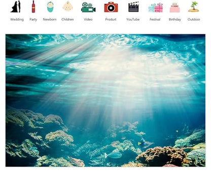 Under the Sea Photography Backdrop 10x8ft Vinyl Aquarium Underwater Sunlight Background Fishes Corals Background for Party Baby Children Photo Shoot Birthday Backdrop Video Studio Props