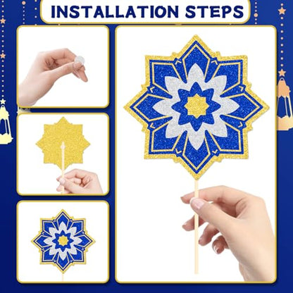Hajj Mubarak Party Decorations 12PCS Ramadan Mubarak Centerpiece Sticks Muslim Islam Celebration Eid Party Decor Sign Gold Glitter