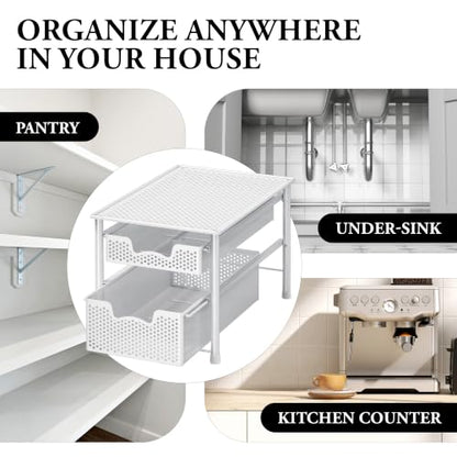 Simple Houseware Stackable 2 Tier Sliding Basket Organizer Drawer, White - color: White, size: 2-Tier