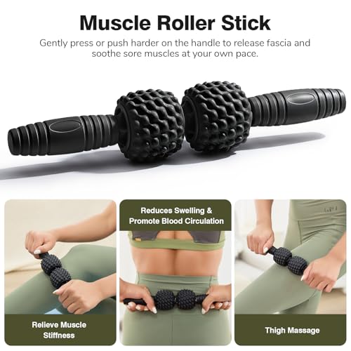5 in 1 Foam Roller Set - Foam Roller for Legs, Muscle Roller Stick, Massage Ball, Resistance Band for Physical Therapy & Deep Tissue Muscle Massage (Black) - color: Black