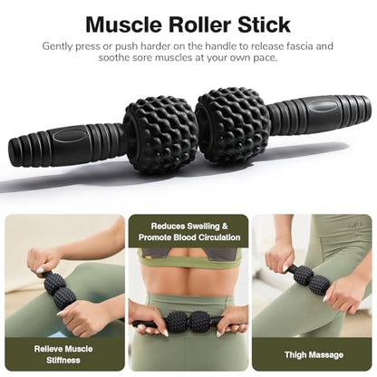 5 in 1 Foam Roller Set - Foam Roller for Legs, Muscle Roller Stick, Massage Ball, Resistance Band for Physical Therapy & Deep Tissue Muscle Massage (Black) - color: Black