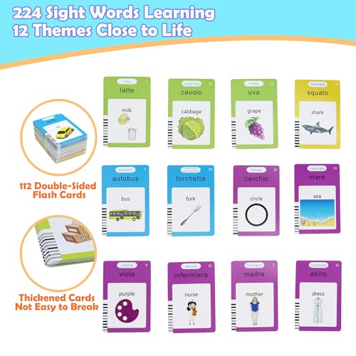 MAYAPHILOS Italian and English Talking Flash Cards, Pocket Speech for Learn Italian, Italian Language Learning Audible Talking Flashcards Toddlers' Sensory Preschool Educational Birthday Gifts - size: 224 Words Italian and English