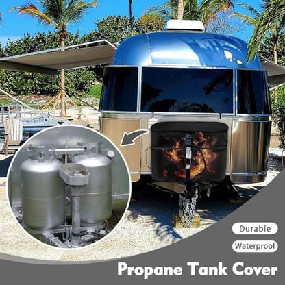 Fire Wolf Dual 20lb Propane Tank Cover with Zipper Dust-Proof Weather Resistant Gas Cylinder Cover Easy to Stall - color: Fire Wolf Print, size: S(20LB)