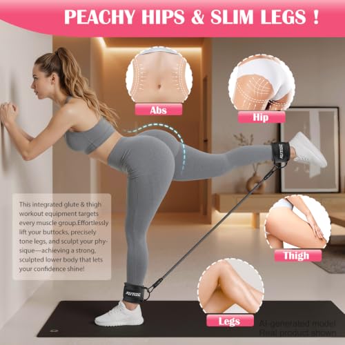 KUTIZE Ankle Resistance Bands with Cuffs & Fabric Resistance Bands Set - Legs & Glutes Workout Equipment for Women & Men, Home Gym Heavy Exercise Bands for Hip, Yoga, Strength Training, Rehab, Pilates - color: Black