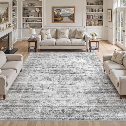 12x15 Area Rug: Washable Neutral Black Grey Rugs for Living Room - color: Black Grey, size: 12' x 15' (Rectangular)