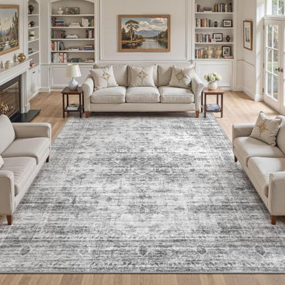 12x15 Area Rug: Washable Neutral Black Grey Rugs for Living Room - color: Black Grey, size: 12' x 15' (Rectangular)