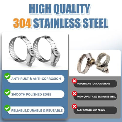 100PCS Hose Clamp Assortment Kit, Stainless Steel Worm Gear Clamp | Adjustable Clamps, Fits 1/4'' to 1 1/2'' (6-38mm) for Plumbing, Automotive, Fuel Line, Air Hose, and Mechanical Applications - size: 100PCS Kit (6-38mm)