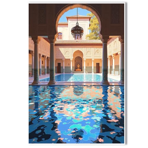 Elegant Islamic Wall Art Decor, Alhambra Palace Lion Courtyard, Eid Gifts for Women, Allah Ayatul Kursi Wall Decor Arabic Calligraphy Name Muhammad Canvas Prints Posters Religious Paintings - color: AA, size: 8x12in Unframed