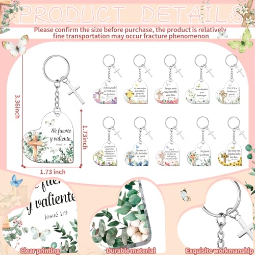 Sureio 30 Pcs Spanish Christian Keychain Gift Bulk Women Religious Cross Inspirational Bible Verse Acrylic Keychains Llaveros Cristianos En Español for Church Member Teacher Student (Cute Heart) - style: Cute Heart
