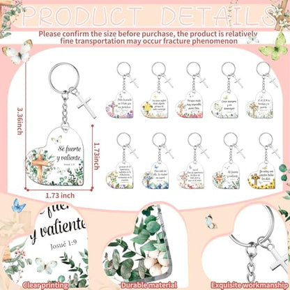 Sureio 30 Pcs Spanish Christian Keychain Gift Bulk Women Religious Cross Inspirational Bible Verse Acrylic Keychains Llaveros Cristianos En Español for Church Member Teacher Student (Cute Heart) - style: Cute Heart