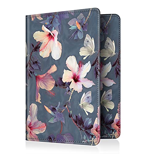 FINTIE Passport Holder, Slim Travel Wallet RFID Blocking Card Case Cover - color: blooming hibiscus