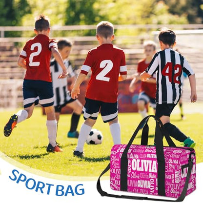 Personalized Gym Cheerleading Tote Carry-On Bag, Deep Pink Rosy | Custom Name Sports Travel Weekender Duffel Bag for Teens - color: Deep Pink