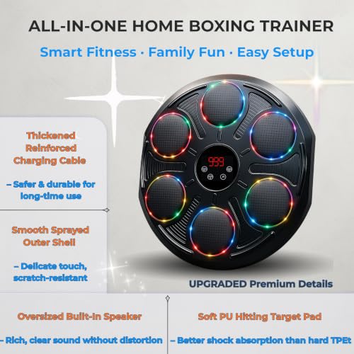 Premium Heavy Duty Burwayo Smart Music Boxing Machine for Adults | Wall-Mounted Bluetooth Punching Pad with Lights, 12 Modes Speeds, Adjustable Height, Gloves Included – Home Fitness for Teens