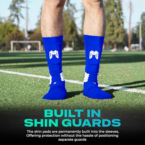 MediCaptain Mini Shin Guards Soccer – Built in Shin Pad Sleeves for Mens, Women, Teens - Small Shin Guards - Lightweight, Breathable Shin Defender Leg Protection - color: Blue, size: Mini (3.9 x 2.4 in)