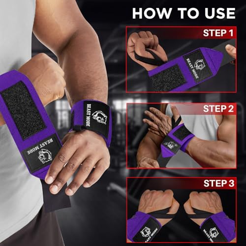 TECEUM Weightlifting 18" & 12" Wrist Wraps with Thumb Loop – Heavy Duty Wrist Workout Braces for Men and Women – Ideal for Powerlifting, Strength Training, Bodybuilding - color: Purple, style: 12" – Beast Mode