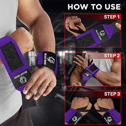 TECEUM Weightlifting 18" & 12" Wrist Wraps with Thumb Loop – Heavy Duty Wrist Workout Braces for Men and Women – Ideal for Powerlifting, Strength Training, Bodybuilding - color: Purple, style: 12" – Beast Mode